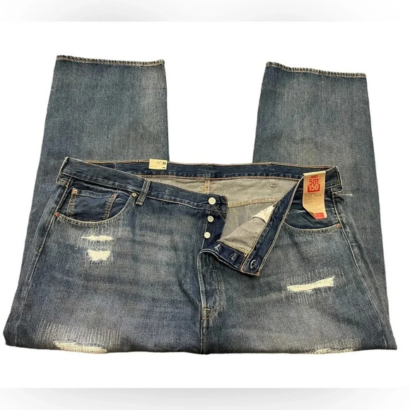 Levi’s 501 150th Anniversary Distressed Button Fly Straight Leg Jeans  Size 50 - Picture 2 of 9